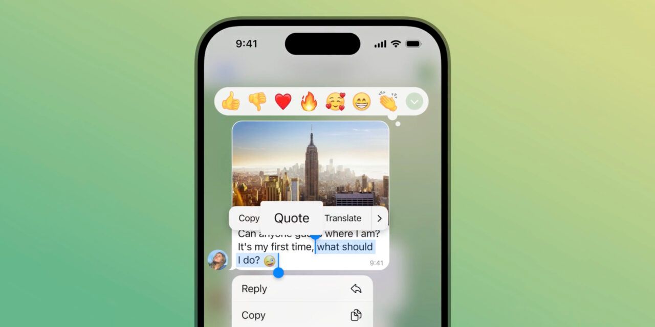 Telegram ha añadido las respuestas a parte de un mensaje y el rebobinado de historias