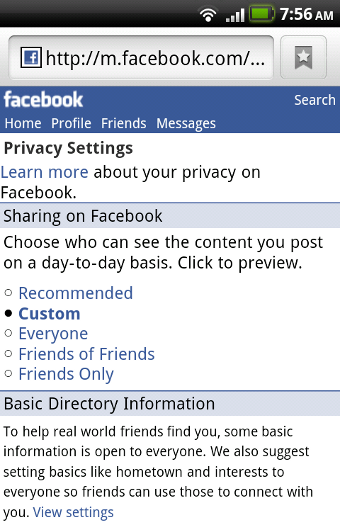 Facebook añade más controles de privacidad a su página móvil