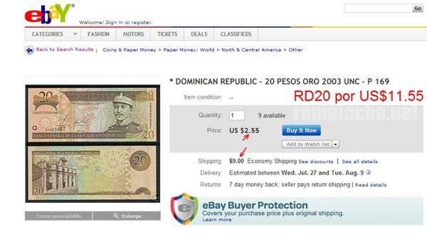 Venden pesos dominicanos en Ebay