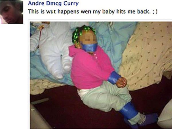 Amarró su hija de manos y boca y sube foto a Facebook